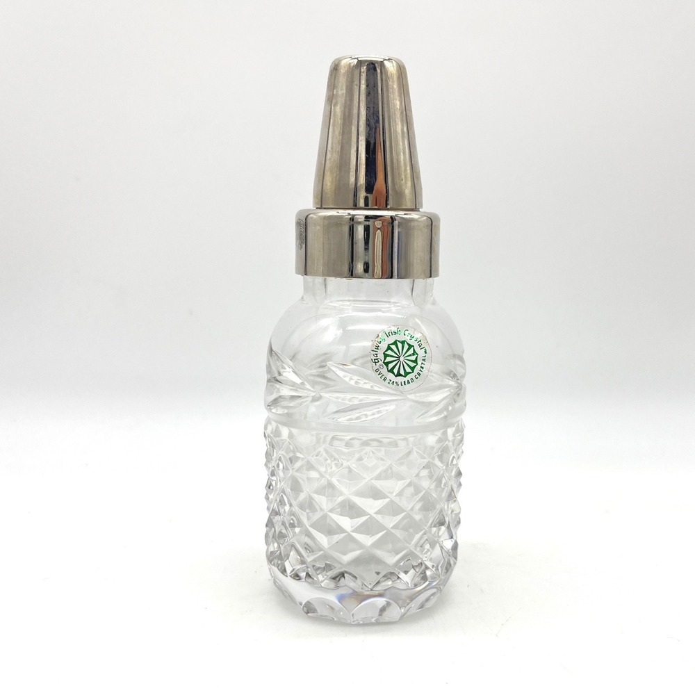 Galway Irish Crystal Baby Bottle Keepsake Diamond Cut Silver Tone Cap 5.5 Inch